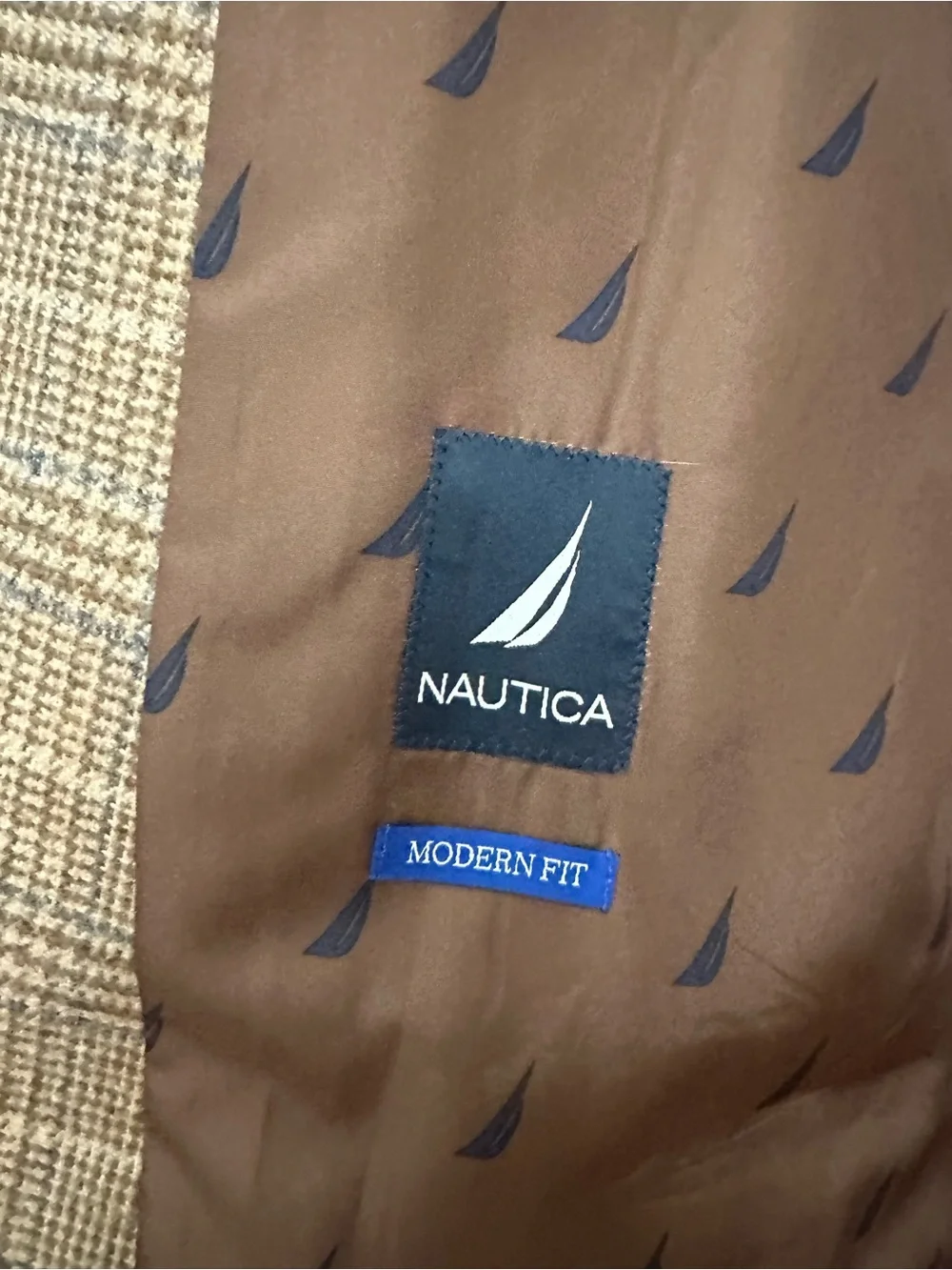 Nautica Men's Tan and Cream Plaid Sport Coat Like New